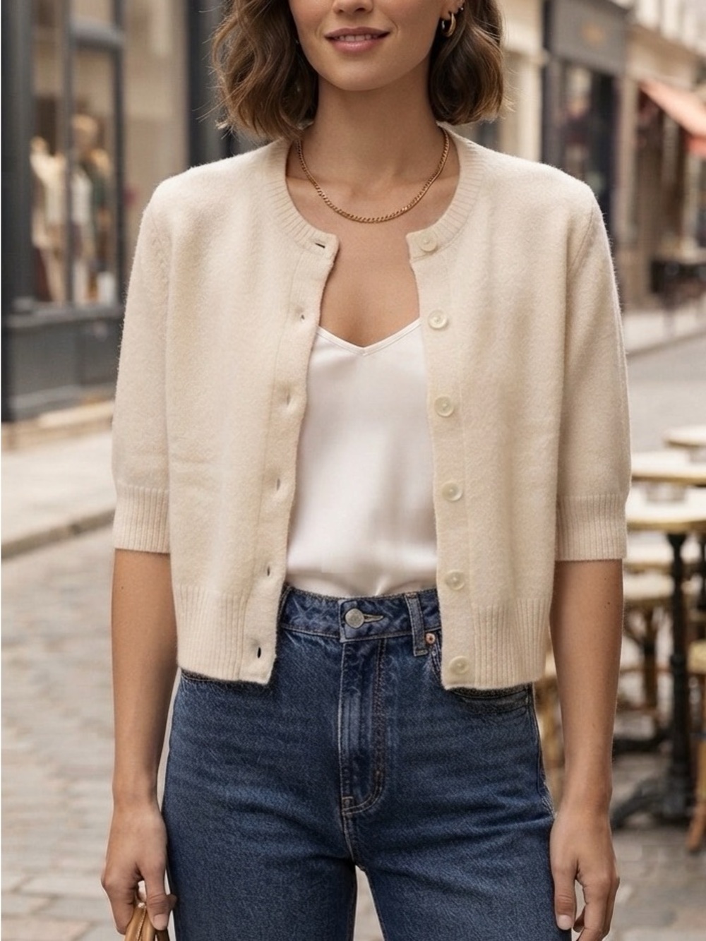 Zara Light Cream Button-Up Knit Cardigan